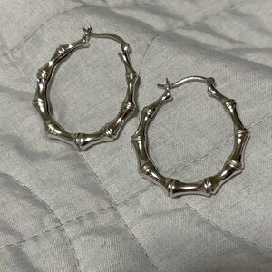 Chic Silver Bamboo Hoop Earrings